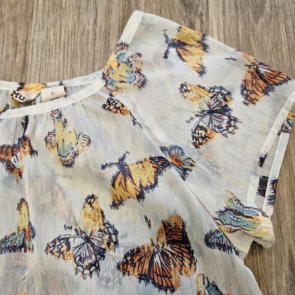 Vtg Y2K Mudd Butterfly Print Blouse Women L Semisheer Fairy Boho Preppy Festival - Picture 4 of 8